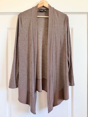 Chico’s Travelers Open-Front Draped Cardigan in Taupe
